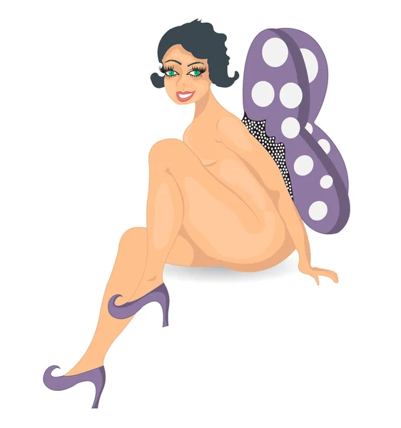 Sexy chica pinup con alas de mariposa . — Archivo Imágenes Vectoriales