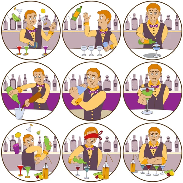 Barman afgerond stickers — Stockvector