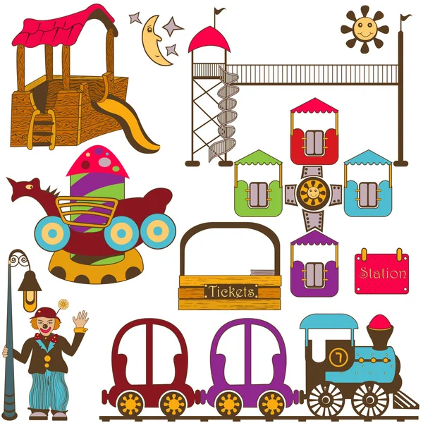 Дитячий розважальний парк кольоровий набір — стоковий вектор