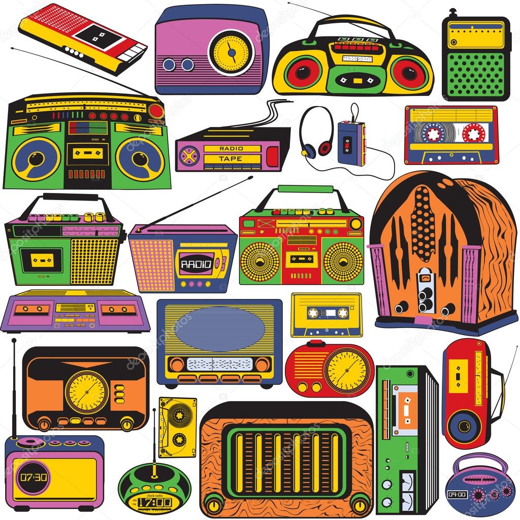 radio and cassette colored icons