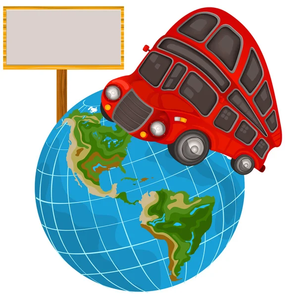 Double decker bus on a planet — Stock Vector