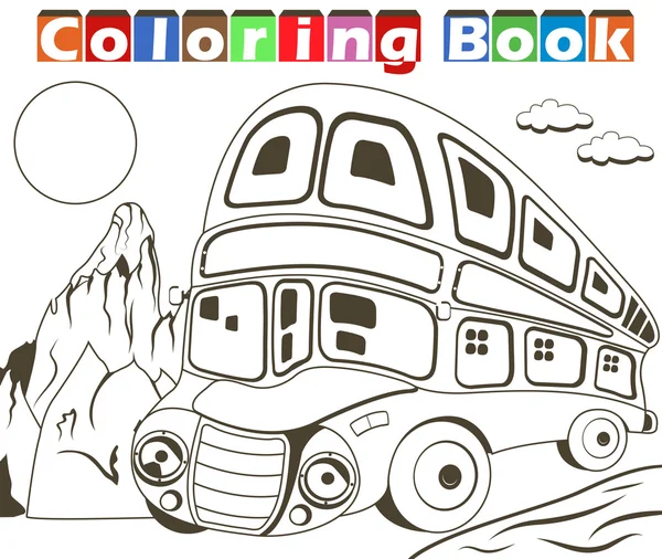 Libro para colorear autobús de dos pisos — Vector de stock