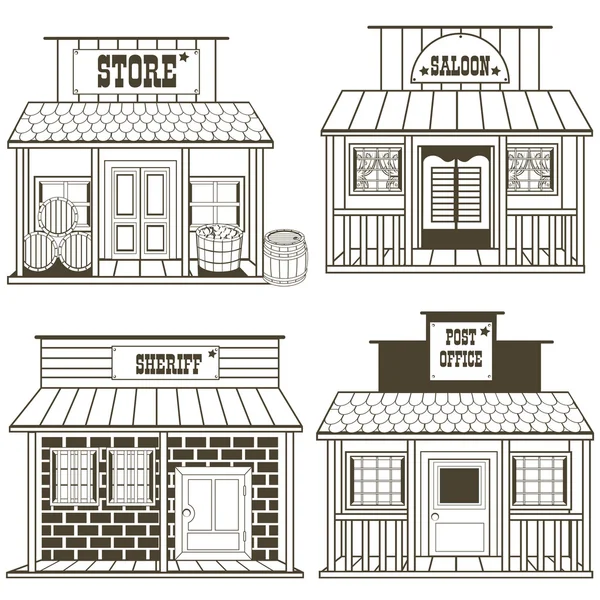 Old west buildings outlined — Stock Vector