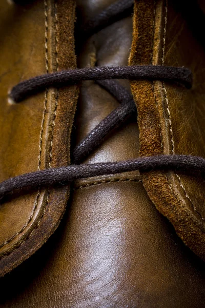 Leather shoes lacing closeup — Stock Photo, Image