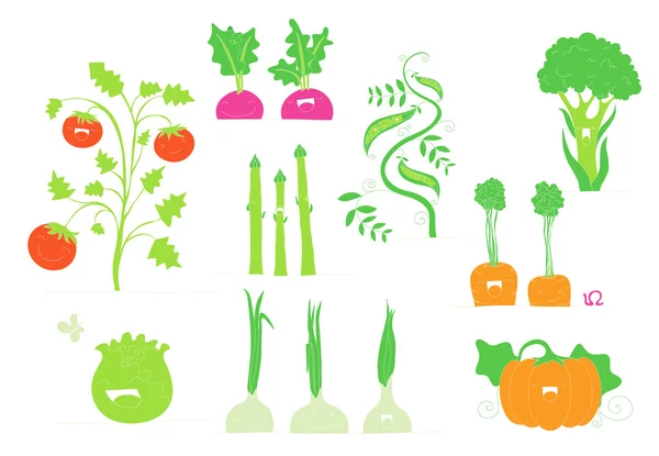 Ensemble de légumes heureux — Image vectorielle