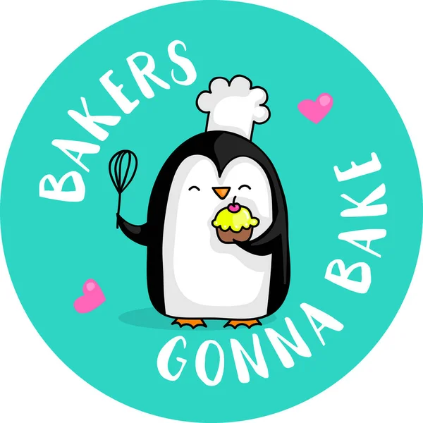 Cute Kreskówki Pingwin Szef Kuchni Cytatem Bakers Będzie Piec — Wektor stockowy
