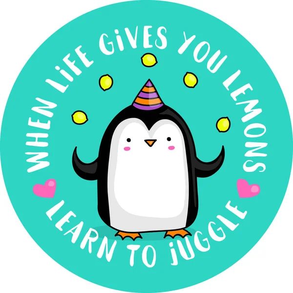 Mignon Pingouin Dessin Animé Avec Citation Quand Vie Vous Donne — Image vectorielle