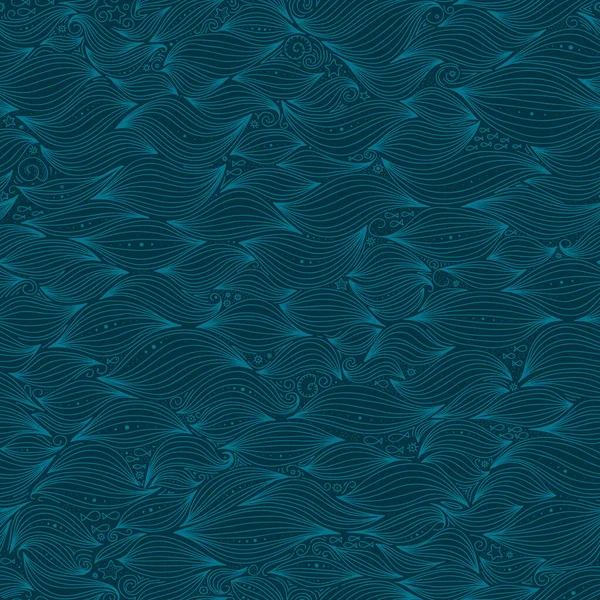 Бесшовные Морские Каракули Волнами Рыбой Другими Элементами — стоковый вектор
