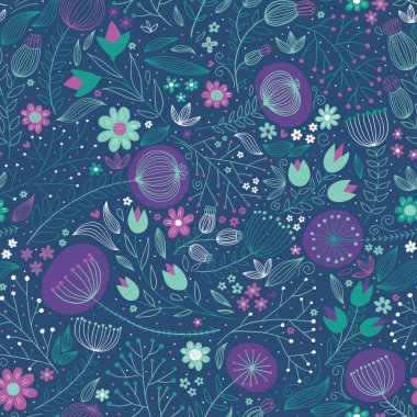 El çizimi, renkli, detaylı çiçek gücü pürüzsüz desen 