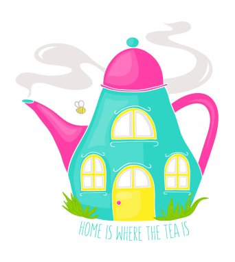 Çaydanlık evinin şirin bir karikatürü. Çayın olduğu yer de mesaj evi.