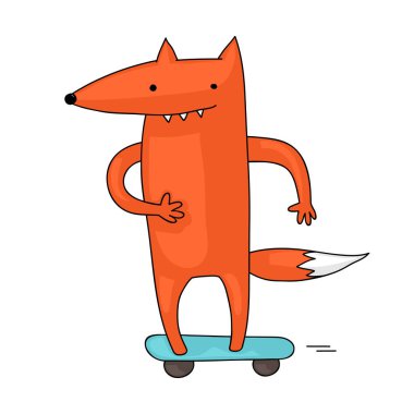 Cute illustration and funny of a fox skateboarding