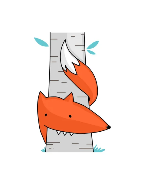 Cute Funny Illustration Fox Tree — Stok Vektör