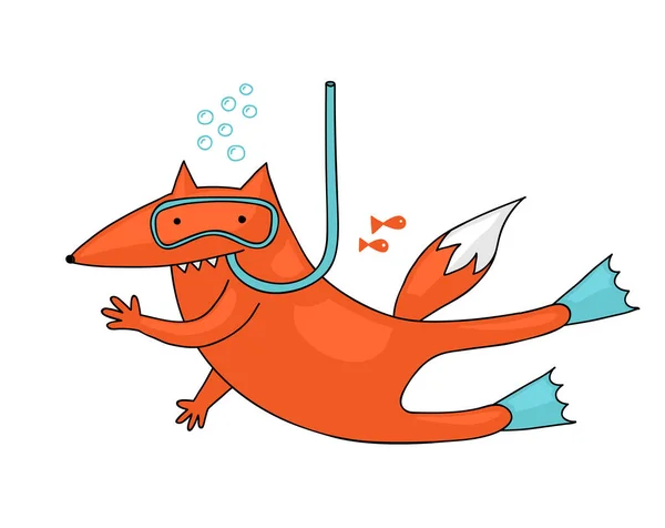 Cute Funny Illustration Fox Diving — Stok Vektör