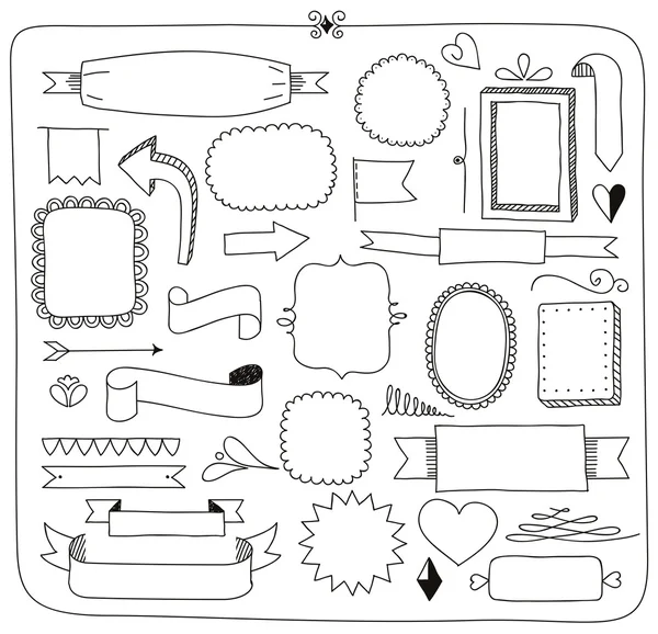 Cadres de bannières doodle et éléments de conception — Image vectorielle