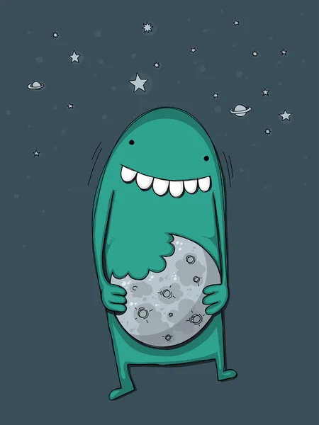 Монстр їсть місяць Стокова Ілюстрація