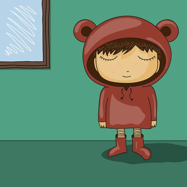 Lindo niño de dibujos animados con oreja de oso sudadera con capucha — Vector de stock