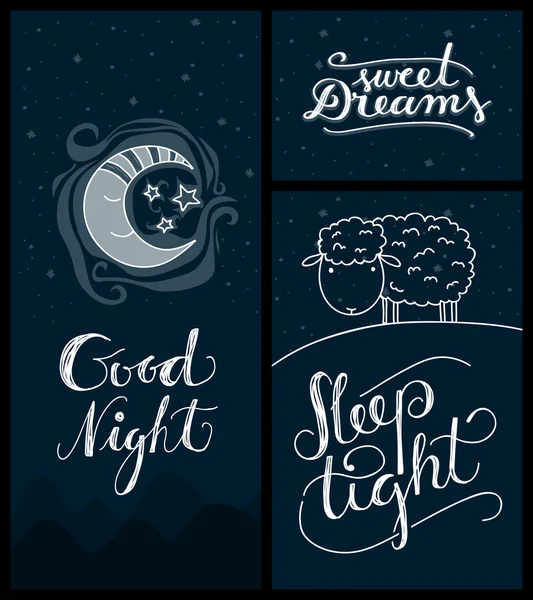 Boa noite, sonhos doces, banners apertados dormir —  Vetores de Stock