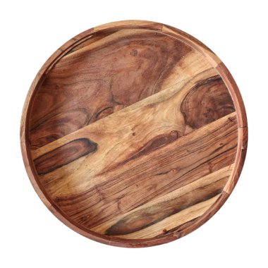 Tahta bir kahve tepsisinin stüdyo fotoğrafı.