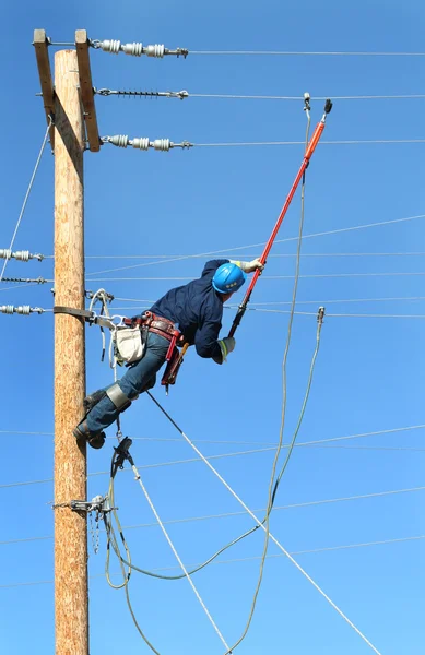 電気架線工夫学生の作業 — ストック写真