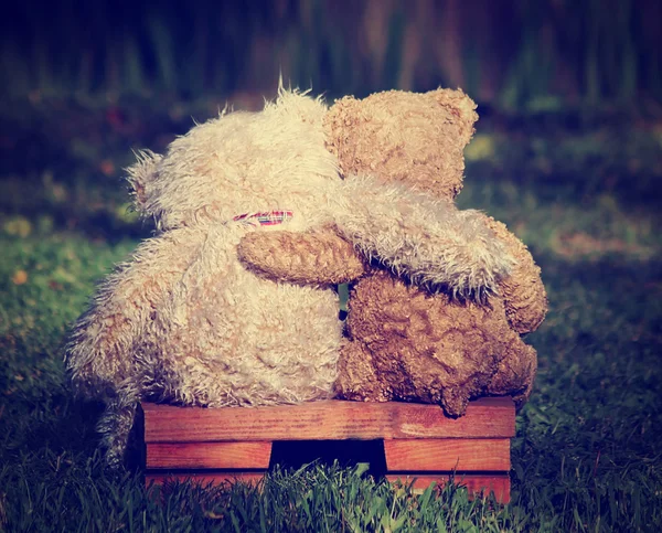 Zwei Teddybären auf Bank — Stockfoto