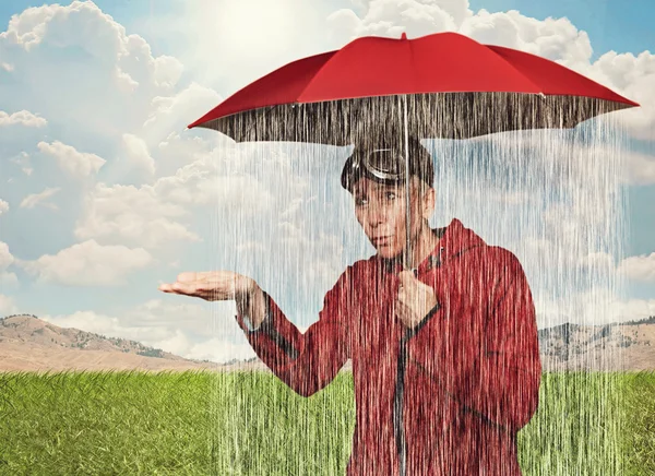 Girl under her umbrella — Stock Photo, Image