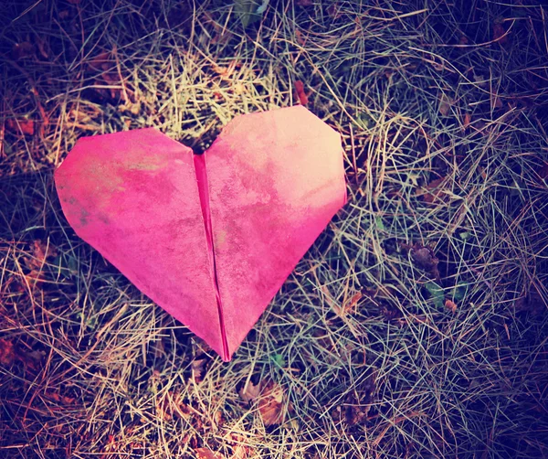 Origami heart on grass — Stock Photo, Image