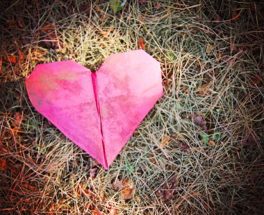 coração de origami na grama