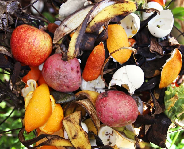 Compost pile in a backyard garden — Stock Photo, Image