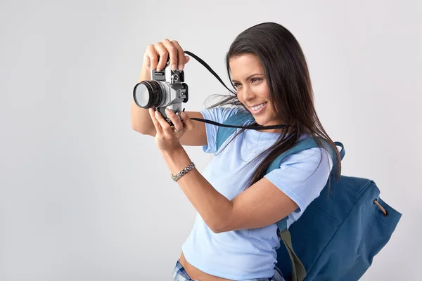 Vrouw met fotocamera — Stockfoto