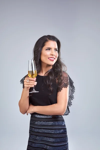 Beautiful woman with glass of champagne — Stock Photo, Image