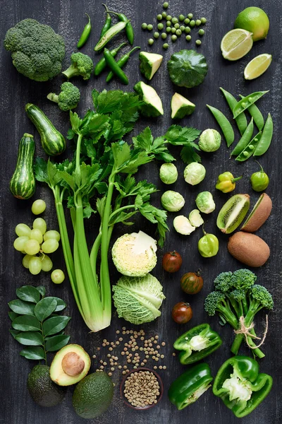Green raw vegetables and fruits