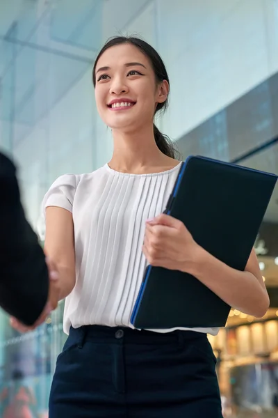 Asiático mulher de negócios handshake — Fotografia de Stock