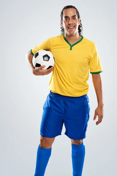Brasil football player with ball — Stock Photo, Image