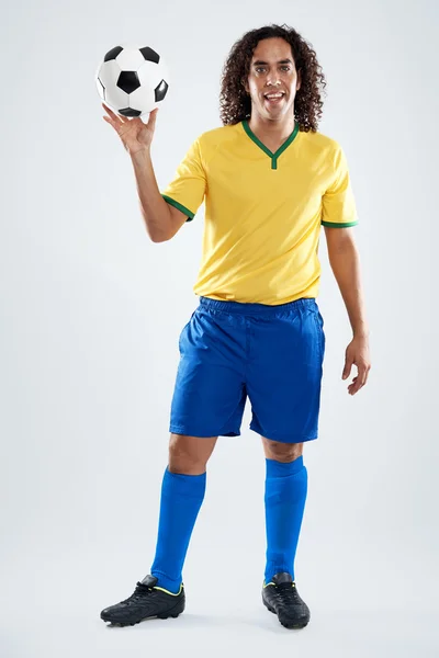 Smiling brasil football soccer player — Stock Photo, Image