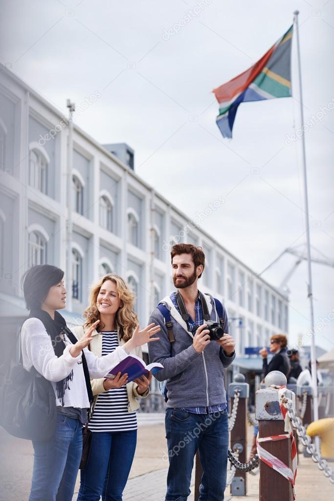 Diverse group of friends traveling