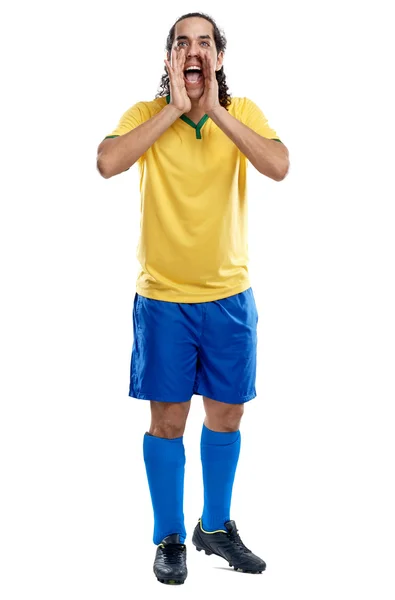 Soccer player fan cheering and shouting — Stock Photo, Image