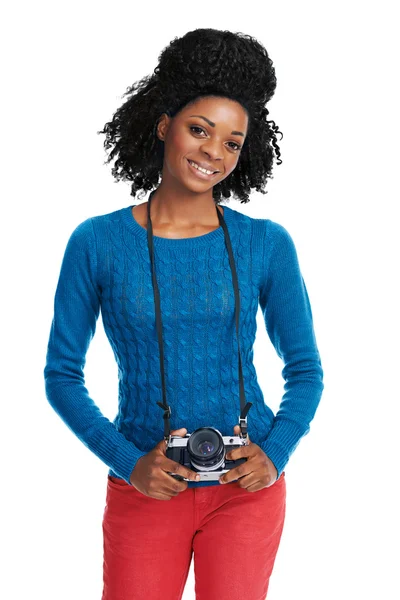 African woman holding camera — Stock Photo, Image