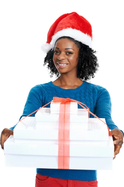 African female with santa hat — Stock Photo, Image