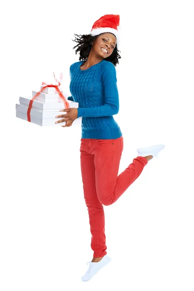 African female with santa hat — Stock Photo, Image