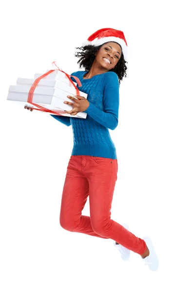 Femmina africana con cappello da Babbo Natale — Foto Stock