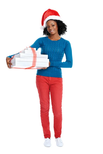 African female with santa hat — Stock Photo, Image