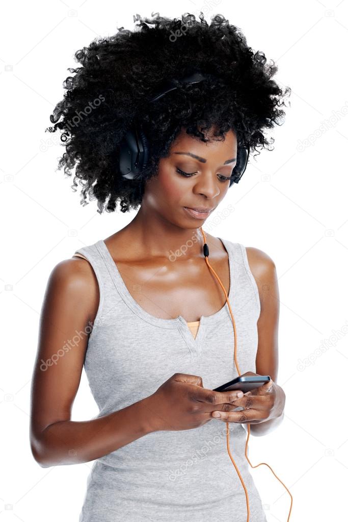 Black female listening to music