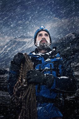 mountain man in snow expedition clipart