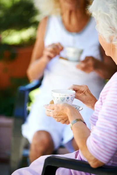 Twee oudere vrouwen die thee drinken — Stockfoto