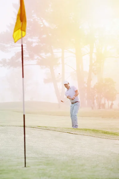 Golfista lascando no verde — Fotografia de Stock