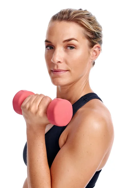 Gymnastique femme travailler avec des haltères — Photo