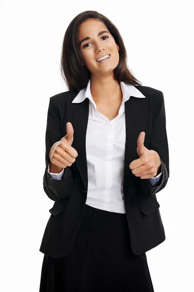 Positive businesswoman with thumbs up — Stock Photo, Image