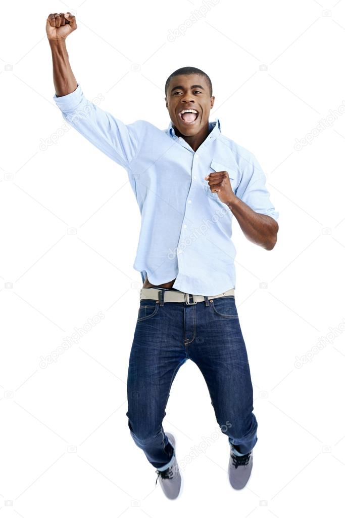 african man with arms out shouting