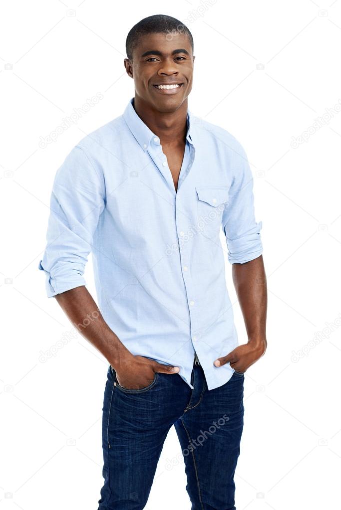 african man smiling with casual clothing