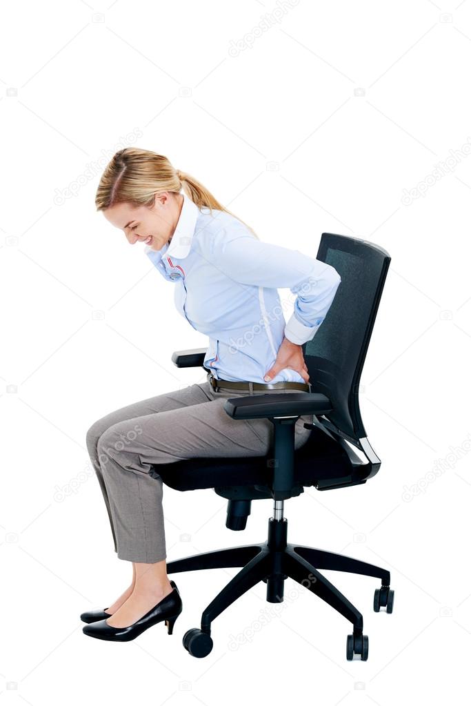 Woman with back tension pain